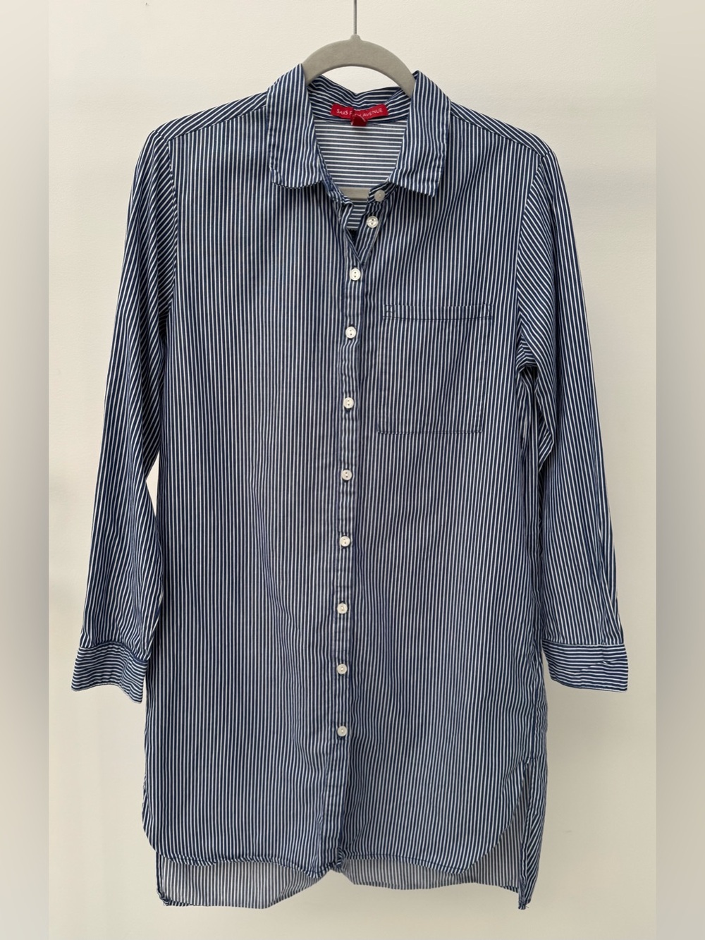 Saks Fifth Avenue Blue & White Striped Button-Up Shirt Dress, Size S/P